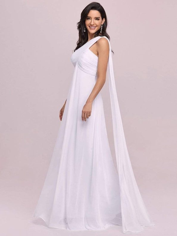 Pleated One Shoulder Long Chiffon Formal Evening Dress - White