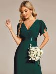 Long Chiffon Empire Waist Bridesmaid Dress with Short Flutter Sleeves – Dark Green