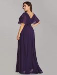 Long Chiffon Empire Waist Bridesmaid Dress with Short Flutter Sleeves – Dark Purple