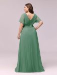 Long Chiffon Empire Waist Bridesmaid Dress with Short Flutter Sleeves – Green Bean