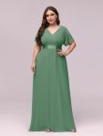 Long Chiffon Empire Waist Bridesmaid Dress with Short Flutter Sleeves – Green Bean