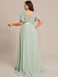 Long Chiffon Empire Waist Bridesmaid Dress with Short Flutter Sleeves – Mint Green