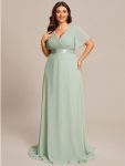 Long Chiffon Empire Waist Bridesmaid Dress with Short Flutter Sleeves – Mint Green