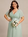 Long Chiffon Empire Waist Bridesmaid Dress with Short Flutter Sleeves – Mint Green