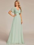 Long Chiffon Empire Waist Bridesmaid Dress with Short Flutter Sleeves – Mint Green