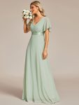 Long Chiffon Empire Waist Bridesmaid Dress with Short Flutter Sleeves – Mint Green