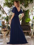 Long Chiffon Empire Waist Bridesmaid Dress with Short Flutter Sleeves – Navy Blue