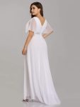 Long Chiffon Empire Waist Bridesmaid Dress with Short Flutter Sleeves – White