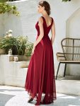 V-Neck High-Low Chiffon Evening Party Dress – Burgundy