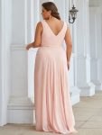 V-Neck High-Low Chiffon Evening Party Dress – Pink