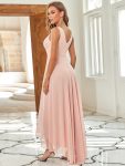 V-Neck High-Low Chiffon Evening Party Dress – Pink