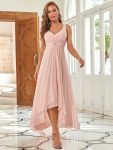 V-Neck High-Low Chiffon Evening Party Dress – Pink