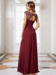 Elegant Lace Cap Sleeve Maxi Long Chiffon Bridesmaid Dress – Burgundy