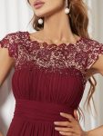 Elegant Lace Cap Sleeve Maxi Long Chiffon Bridesmaid Dress – Burgundy