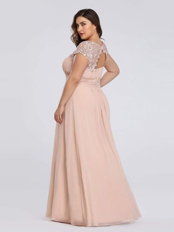 Elegant Maxi Long Lace Bridesmaid Dress with Cap Sleeve - Blush