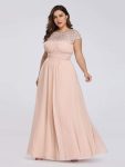 Elegant Maxi Long Lace Bridesmaid Dress with Cap Sleeve – Blush