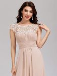 Elegant Maxi Long Lace Bridesmaid Dress with Cap Sleeve – Blush