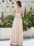 Elegant Maxi Long Lace Bridesmaid Dress with Cap Sleeve – Blush