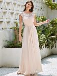 Elegant Maxi Long Lace Bridesmaid Dress with Cap Sleeve – Blush