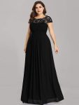 Elegant Maxi Long Lace Bridesmaid Dress with Cap Sleeve – Black