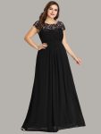 Elegant Maxi Long Lace Bridesmaid Dress with Cap Sleeve – Black