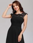 Elegant Maxi Long Lace Bridesmaid Dress with Cap Sleeve – Black