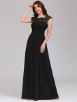 Elegant Maxi Long Lace Bridesmaid Dress with Cap Sleeve - Black