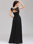 Elegant Maxi Long Lace Bridesmaid Dress with Cap Sleeve – Black