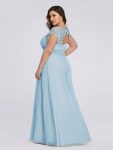 Elegant Lace Cap Sleeve Maxi Long Chiffon Bridesmaid Dress – Sky Blue