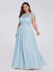 Elegant Lace Cap Sleeve Maxi Long Chiffon Bridesmaid Dress – Sky Blue