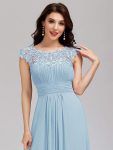 Elegant Lace Cap Sleeve Maxi Long Chiffon Bridesmaid Dress – Sky Blue