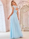 Elegant Lace Cap Sleeve Maxi Long Chiffon Bridesmaid Dress – Sky Blue