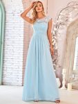 Elegant Lace Cap Sleeve Maxi Long Chiffon Bridesmaid Dress – Sky Blue