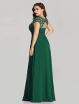 Elegant Lace Cap Sleeve Maxi Long Chiffon Bridesmaid Dress – Dark Green