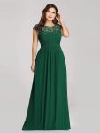 Elegant Lace Cap Sleeve Maxi Long Chiffon Bridesmaid Dress – Dark Green