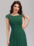 Elegant Lace Cap Sleeve Maxi Long Chiffon Bridesmaid Dress – Dark Green