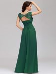 Elegant Lace Cap Sleeve Maxi Long Chiffon Bridesmaid Dress – Dark Green