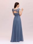 Elegant Maxi Long Lace Bridesmaid Dress with Cap Sleeve – Dusty Navy