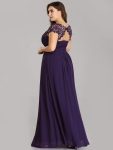 Elegant Lace Cap Sleeve Maxi Long Chiffon Bridesmaid Dress – Dark Purple