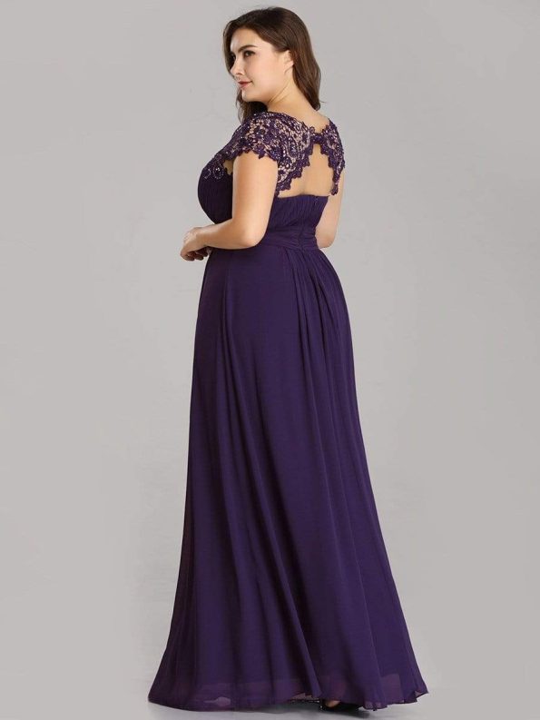 Elegant Lace Cap Sleeve Maxi Long Chiffon Bridesmaid Dress - Dark Purple