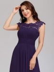 Elegant Lace Cap Sleeve Maxi Long Chiffon Bridesmaid Dress – Dark Purple