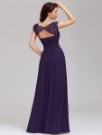 Elegant Lace Cap Sleeve Maxi Long Chiffon Bridesmaid Dress – Dark Purple