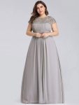 Elegant Lace Cap Sleeve Maxi Long Chiffon Bridesmaid Dress – Grey