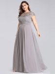 Elegant Lace Cap Sleeve Maxi Long Chiffon Bridesmaid Dress – Grey