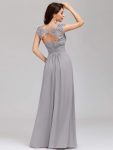 Elegant Lace Cap Sleeve Maxi Long Chiffon Bridesmaid Dress – Grey