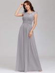 Elegant Lace Cap Sleeve Maxi Long Chiffon Bridesmaid Dress – Grey