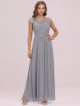 Elegant Lace Cap Sleeve Maxi Long Chiffon Bridesmaid Dress – Grey