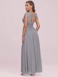 Elegant Lace Cap Sleeve Maxi Long Chiffon Bridesmaid Dress – Grey