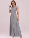 Elegant Lace Cap Sleeve Maxi Long Chiffon Bridesmaid Dress – Grey