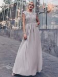 Elegant Lace Cap Sleeve Maxi Long Chiffon Bridesmaid Dress – Grey